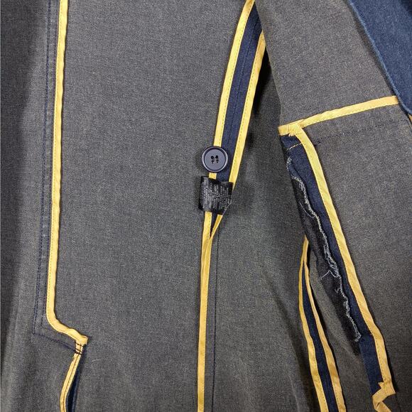 Chambray Long Jacket Unlined Size Small Dark Blue Wash Collared Buttons Closure - Picture 6 of 9